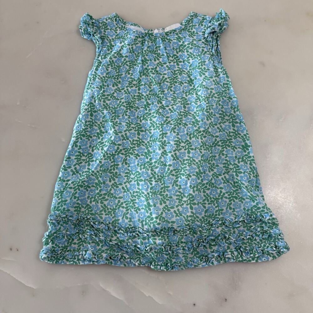 Mini Boden 2-3Y Blue Green Floral Summer Dress Ruffles Lined Resort Wear Party